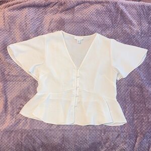 Topshop Button-Front Peplum Top Blouse in Cream - 6